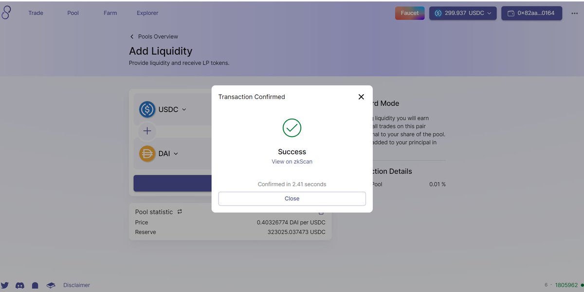 cryptomagic77's tweet photo. I tested the Sync Swap @syncswap  platform. https://t.co/DrpdWXcvTx. https://t.co/P8F8CELe02.  #zkSync #Layer2 #L222 . @syncswap 
I love the speed of transactions. It's easy to see this by looking at my screenshot. https://t.co/U5IwXeVrqP
