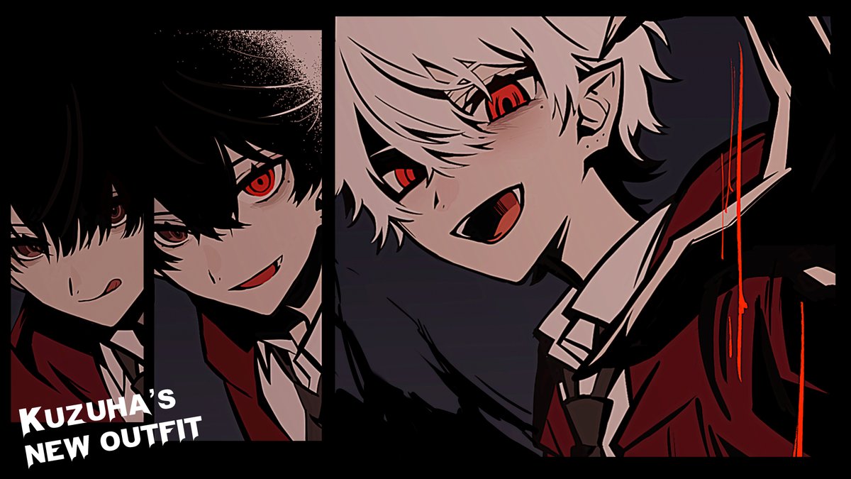 kuzuha (nijisanji) multiple boys red eyes male focus tongue black hair mole under eye pointy ears  illustration images