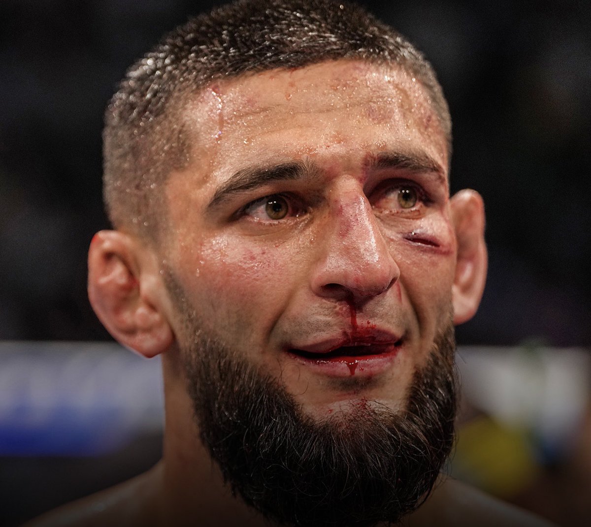 MMAHistoryToday's tweet photo. Khamzat Chimaev only absorbed 1 significant strike in his 4 UFC fights prior to tonight.

He absorbed 119 significant strikes tonight. https://t.co/7jo74mXKmc