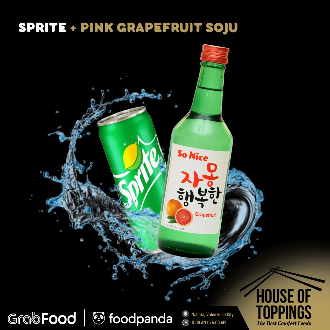 HouseOfToppings's tweet photo. SOJU SUMMER COMBO: Sprite + Pink Grapefruit Soju, the perfect match for you! Order this NEW offer until #5AM today. 😍

#Soju #Summer
#Alcohol #Pool #Water
#TheBestComfortFoods
#HouseOfToppings https://t.co/Cn4jIlTHVt