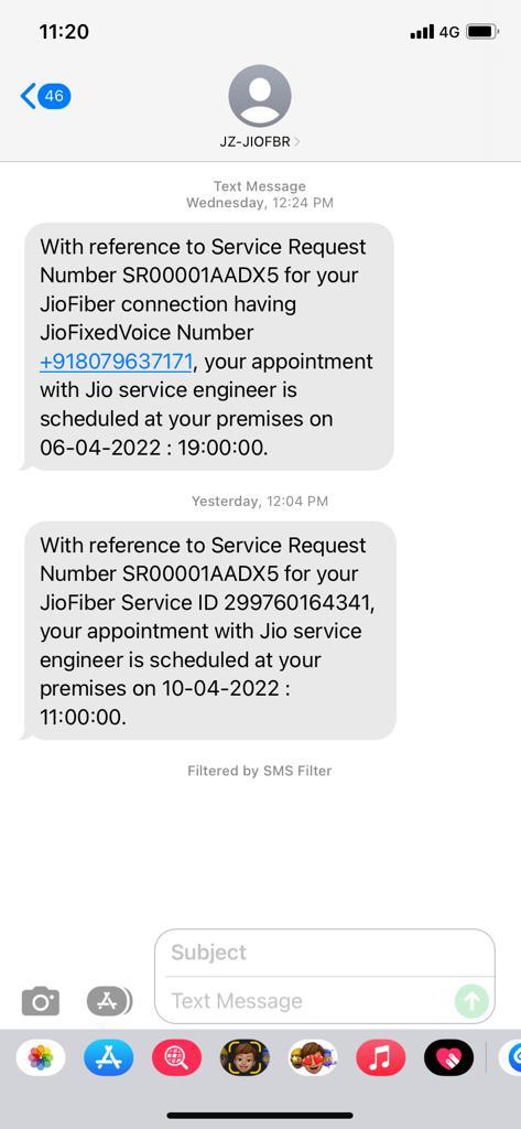 NithinJ66's tweet photo. @JioCare @reliancejio @JioCare #jiofiber another false promise. It's already 5 days and no response or help from ur side.only missed appointments and rescheduling is happening since Wednesday. Latest appointment also missed(today 11am) https://t.co/wkh4ujqNPJ