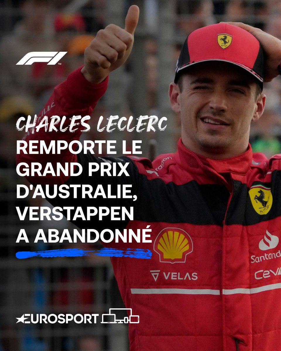 Eurosport_FR's tweet photo. Deuxième victoire en trois courses pour le Monégasque de Ferrari, solide leader du Championnat 💪 #AustralianGP https://t.co/bmacMRBTma
