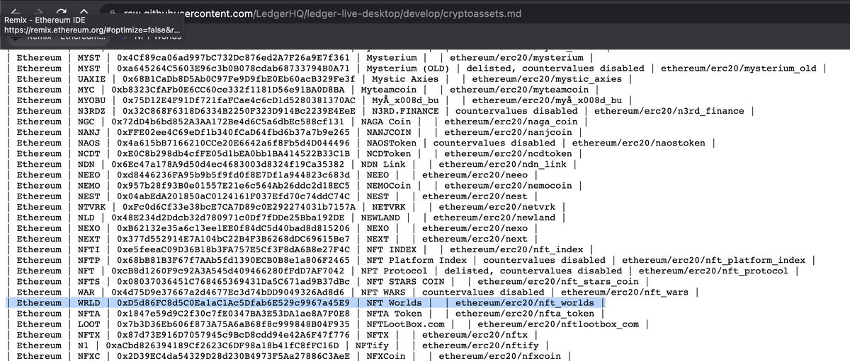 Looks like $WRLD has been added as a supported token for Ledger?