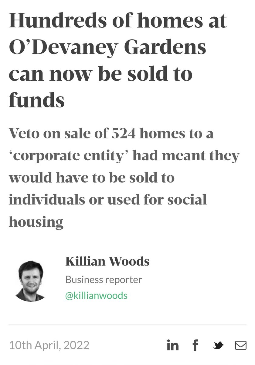 caulmick's tweet photo. Hundreds of homes at O’Devaney Gardens can now be sold to funds

▪️Veto on sale of 524 homes to a ‘corporate entity’ had meant they would have to be sold to individuals or used for social housing

#HousingCrisis 
#vulturefunds 
#ODeavneyGardens 

https://t.co/s3XbMO3uqN https://t.co/Ub2UectiAt