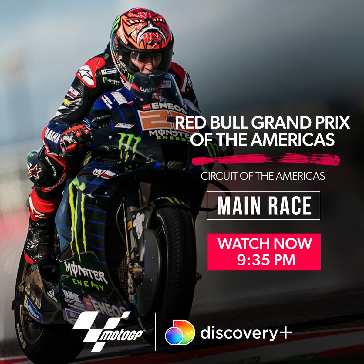 discoveryplusIN's tweet photo. RACE DAY is here! 🏍️💨Who's ready for the ultimate showdown? 🔥
@MotoGP @India_Yamaha @EurosportIN
#GrandPrixoftheAmericas #MotoGP #MainRace #RaceDay https://t.co/232TXiGJ1y