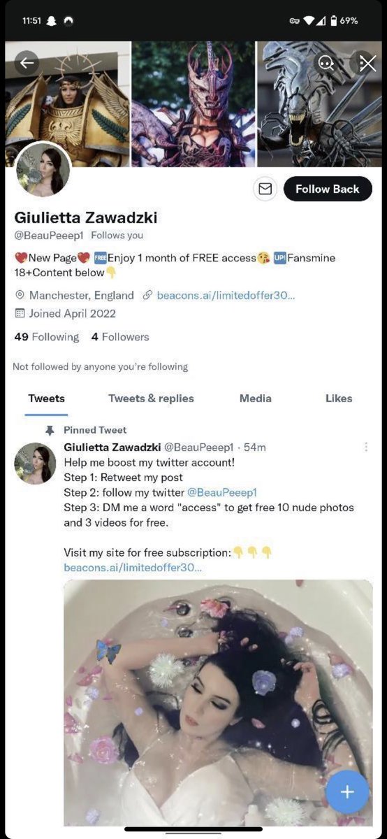 Mother f*cker! 🤣 PLEASE REPORT THIS PROFILE! @Twitter they are scamming people with free nudes… that don’t exist 🤷‍♀️ 🤣