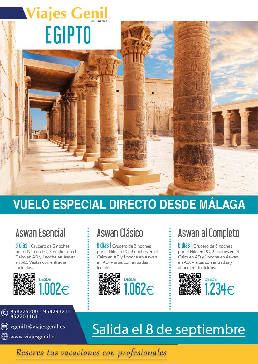 📢Magnífica oportunidad para conocer Egipto y pasar unos días inolvidables.🎉 
 
🛩️Vuelo directo desde Málaga 👏

Llámanos y te ampliamos la información.
👇
☎️958275200-952703161

#Egipto #viajesgenil #ganasdeviajar #ofertasdeviaje