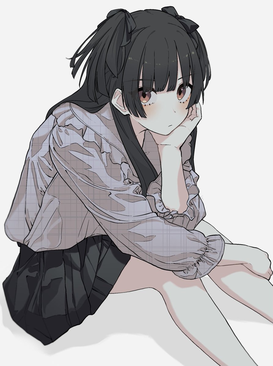 mayuzumi fuyuko 1girl solo skirt black hair shirt black skirt looking at viewer  illustration images