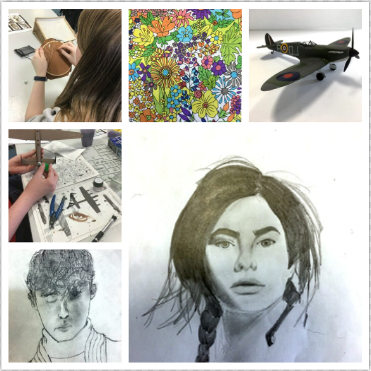 Ormskirk6thForm's tweet photo. OSF students have been creating some fantastic work during their Art for Pleasure Enrichment sessions, including life drawing, embroidery, surface pattern, portraiture, Airfix modelling, collage and just fun colouring #ormskirk6thform #funinart #enrichment https://t.co/AMEtA5HCWr