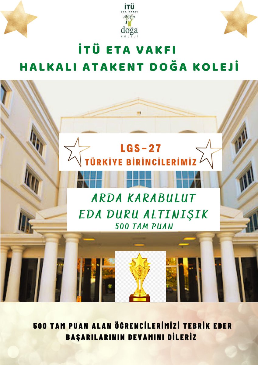 “Başarının yolu inanmaktan geçer.”
 İtü Eta Vakfı Halkalı Atakent Doğa Koleji LGS-27 Şampiyonlarımız ve Türkiye birincisi olan öğrencilerimizi tebrik eder,başarılarının devamını dileriz👏 <a href="/DogaOkullari/">Doğa Koleji</a> <a href="/eebruoruc/">Ebru Oruç</a> <a href="/ozkanay_/">Özkan Ay</a> <a href="/ersankurall/">mehmet ersan kural</a> <a href="/gulsenakssu/">Gülşen Arslan</a> @Halkali_2Doga