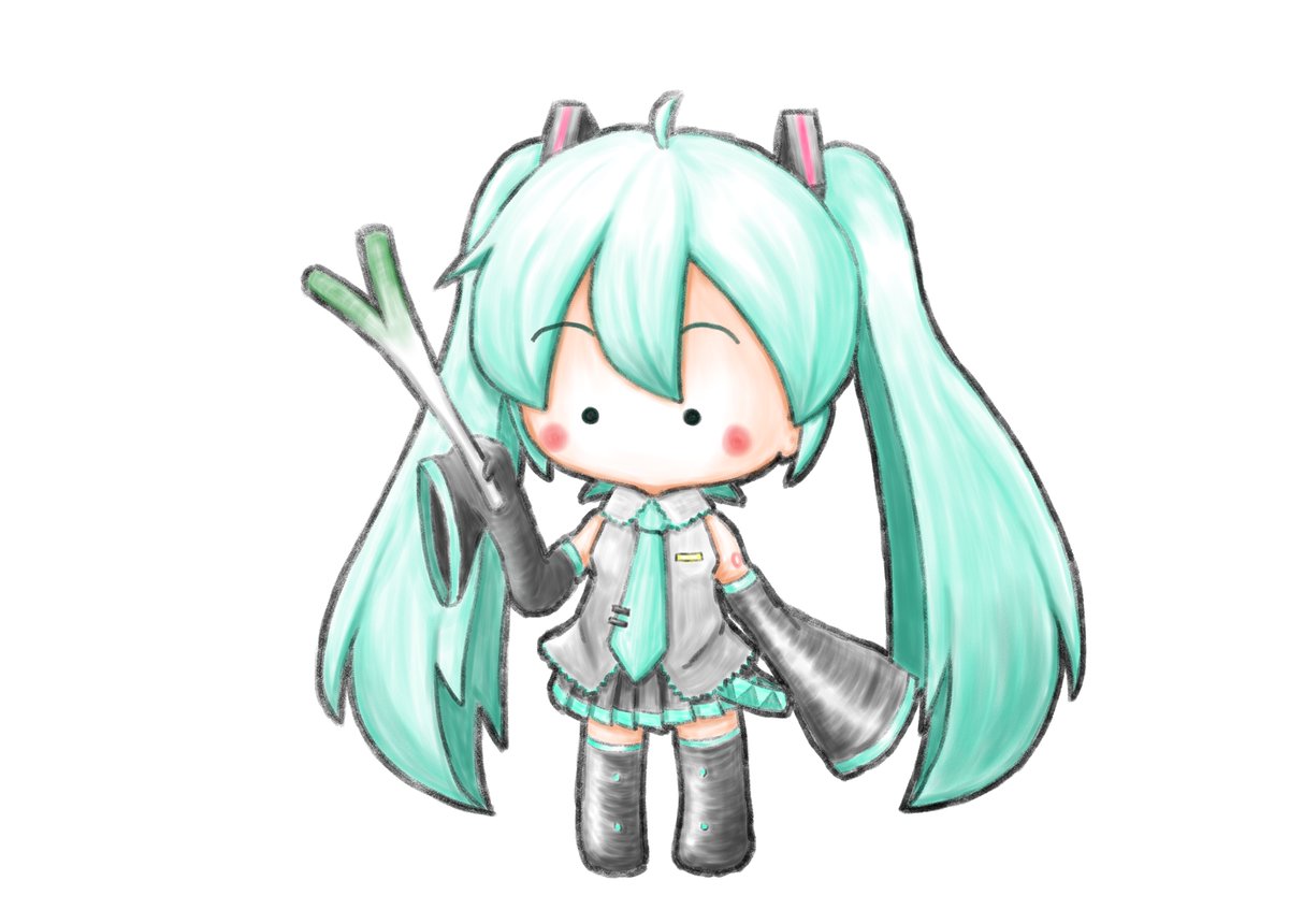 hatsune miku 1girl solo spring onion twintails long hair chibi detached sleeves  illustration images