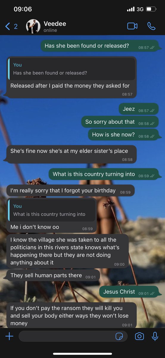 _JUSTADACHI's tweet photo. @DavidHundeyin I had one hell of a terrifying conversation with my friend this morning, I’m still in shock. his sister was kidnapped in Portharcourt but he had to pay the ransom else she would have been killed.Nigeria is one hell of a scary country. Everyone,please run if you can https://t.co/7AzhM8x0ZZ
