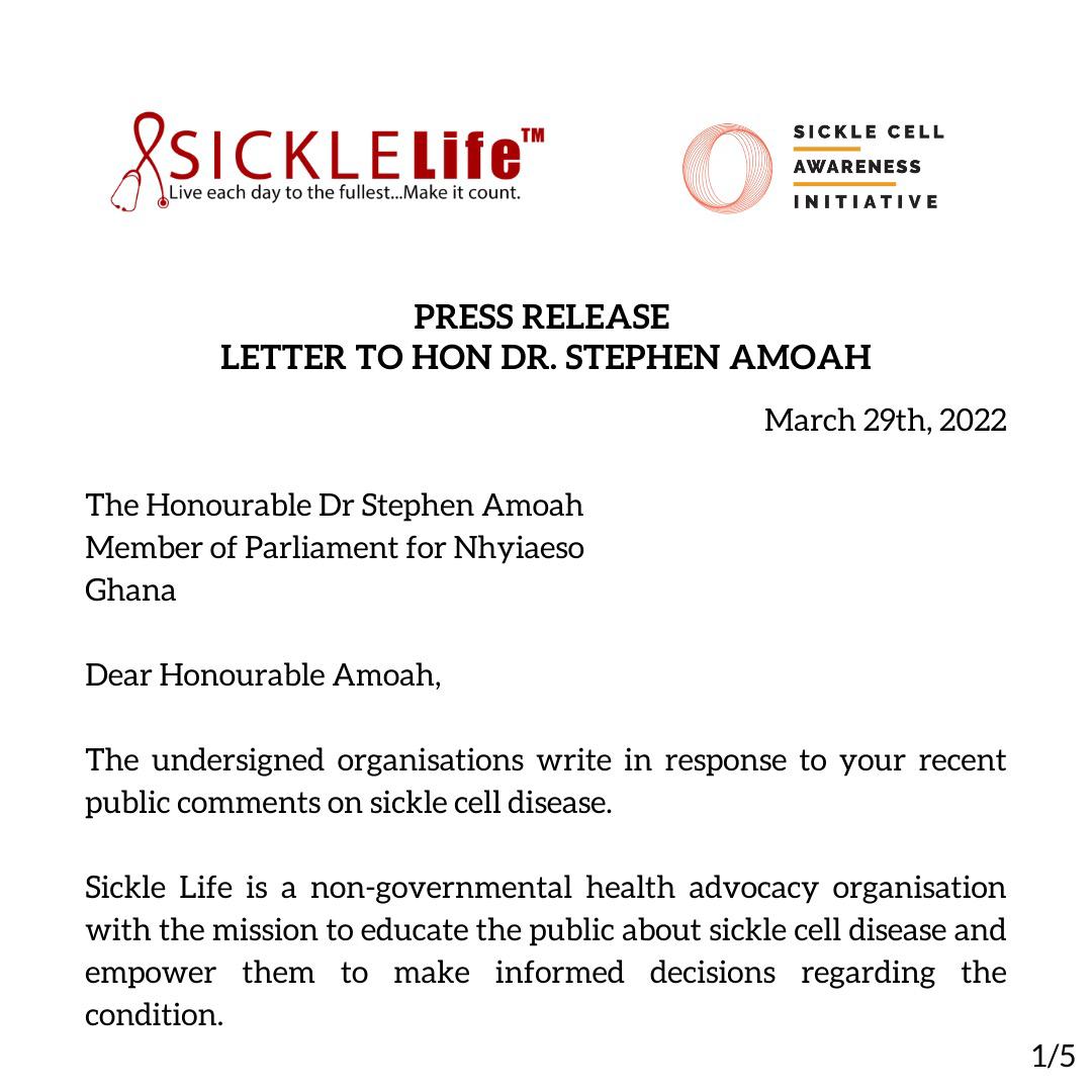 Sickle Life (@sickle_life) on Twitter photo OPEN LETTER TO HONOURABLE STEPHEN AMOAH <a href="/MStephenamoah/">Hon.Dr.StephenAmoah</a>.
Part 1/5
#EndSickleCellStigma
#SickleCellDisease
#SickleLife
#SickleCellAwarenessInitiative #SCAI pic.x.com/mTLpgBloo9 OPEN LETTER TO HONOURABLE STEPHEN AMOAH <a href="/MStephenamoah/">Hon.Dr.StephenAmoah</a>.
Part 1/5
#EndSickleCellStigma
#SickleCellDisease
#SickleLife
#SickleCellAwarenessInitiative #SCAI pic.x.com/mTLpgBloo9
