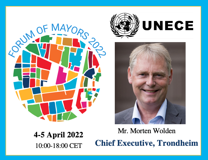 unececities's tweet photo. 📢Mr. Morten Wolden, Chief Executive, Trondheim, Norway 🇳🇴, will attend the 2022 Forum of Mayors on April 4-5‼️

He will take part in the first session on #sustainable #urbantransport🚋, shared #mobility &amp; #saferroads🛣️

⏰Register now➡️https://t.co/W6BsnCJgSB
#MayorsAction https://t.co/8BDStOzD45