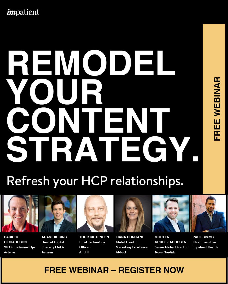 HealthImpatient's tweet photo. 🎯Happening today.

Remodel your #contentstrategy, refresh your #HCP relationships.

Join now: https://t.co/jXS3Jh0jXk https://t.co/luvs6L1C6k