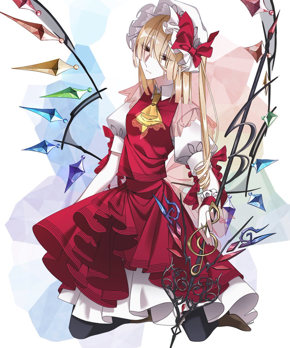 flandre scarlet 1girl solo hat wings blonde hair mob cap ascot  illustration images