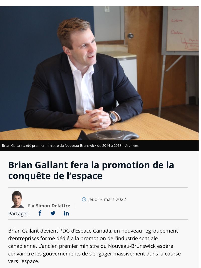 spacecanada's tweet photo. Merci à l'Acadie Nouvelle d’avoir discuté avec notre PDG @BrianGallantNB de la création d’Espace Canada.
#espacecanada
Vous pouvez lire l’article ici: https://t.co/59kw43mMwn https://t.co/ks1CIEEHWi