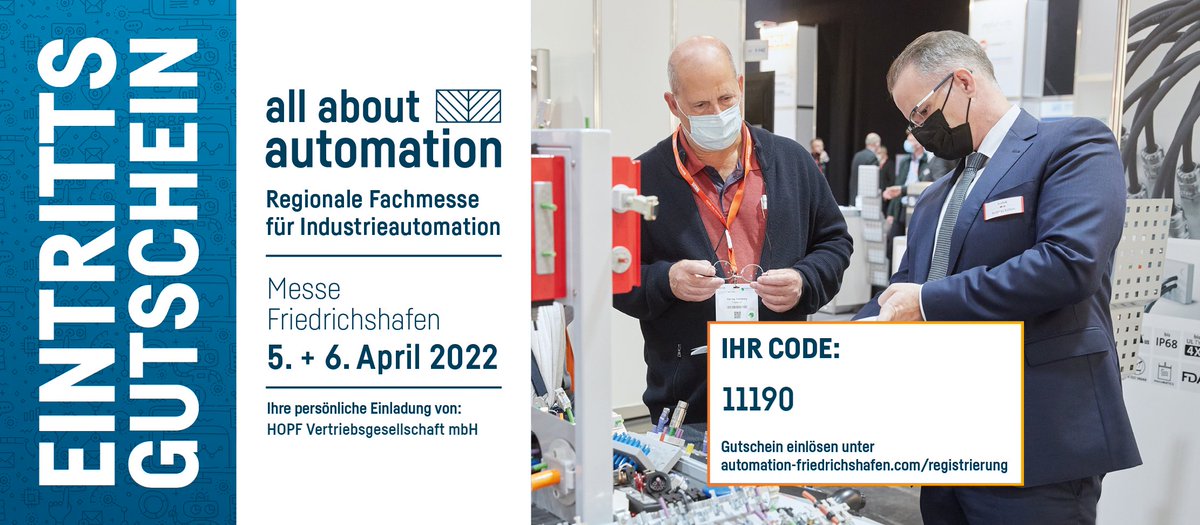 Hopf Vertriebsgesellschaft mbH (@hopf_gmbh) on Twitter photo Wir stellen 2022 wieder für Sie aus. Sprechen Sie mit unseren Spezialisten über zukünftige Projekte und mögliche Lösungen. <a href="/aaamesse/">allaboutautomation</a> in Friedrichshafen #Messe #AAA #Automation #Tickets 🙂 Wir stellen 2022 wieder für Sie aus. Sprechen Sie mit unseren Spezialisten über zukünftige Projekte und mögliche Lösungen. <a href="/aaamesse/">allaboutautomation</a> in Friedrichshafen #Messe #AAA #Automation #Tickets 🙂