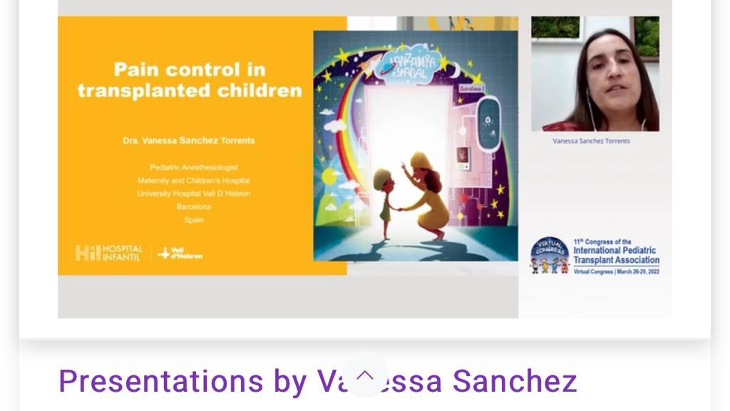 anest_vhebron's tweet photo. PAIN CONTROL IN TRANSPLANTED CHILDREN- Excellent talk by Dr.Vanessa Sanchez Torrents from our #pedanesthesia team @IptaPedsTx #IPTA2022. So proud of you!
#Pediatrics #transplantation #pain https://t.co/NnP9aOXoqK