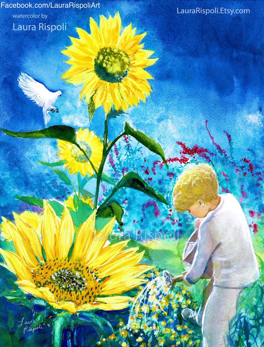 This is my new painting 🙏 Please retweet!    #peace #love  I would love your comments and thank you for sharing! LauraRispoli.Etsy.com                                                 💚💙💛  #watercolor #teachpeace  #ukraine #SunflowersForUkraine #Ukraineart #Sunflowers