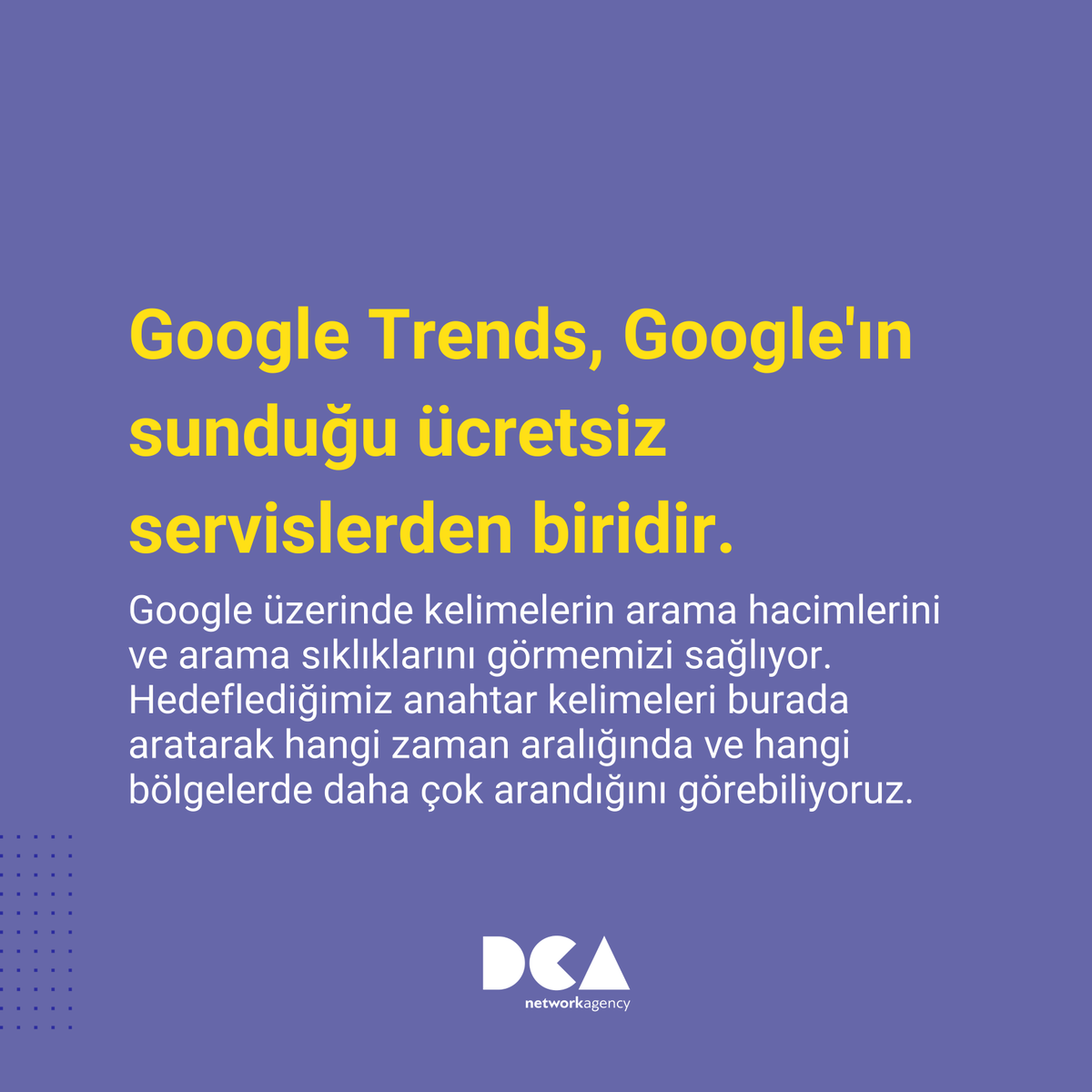DcaNetwork's tweet photo. 📌Google Trends, Google'ın sunduğu ücretsiz servislerden biridir.
-🏷
#sosyalmedya #sosyalmedyayönetimi #sosyalmedyaajansı #sosyalmedyauzmani #sosyalmedyayonetimi #dijitalpazarlamaajansı #dişkliniği #diyetisten https://t.co/YcMGsVcuET
