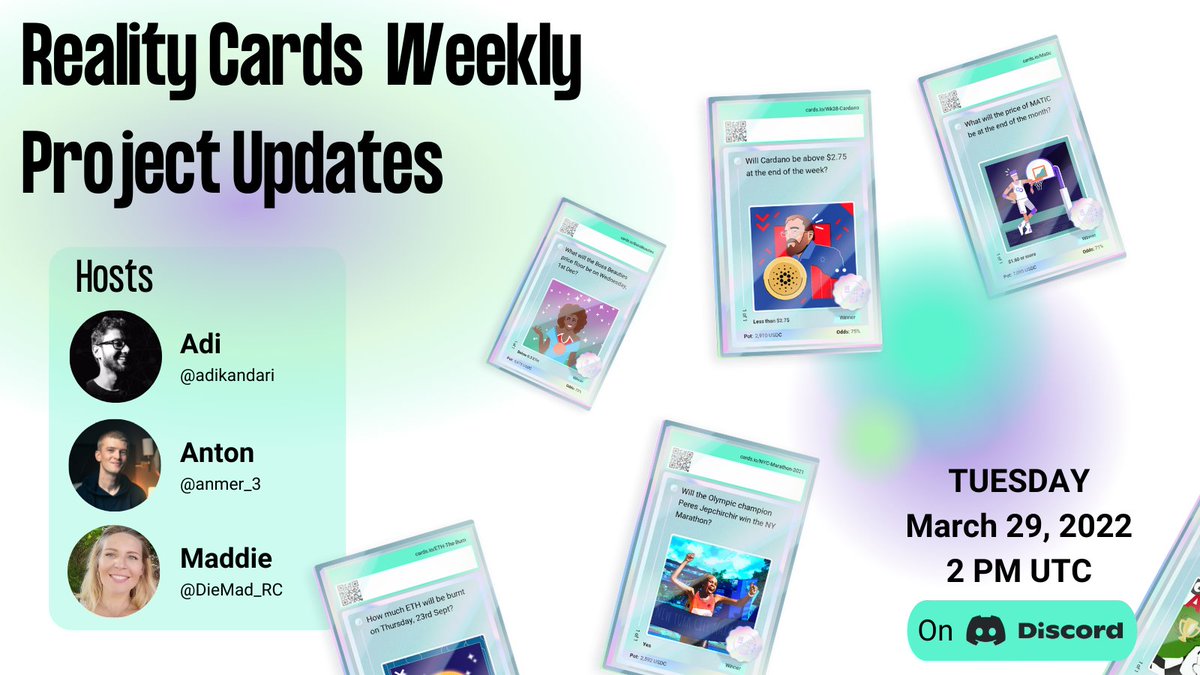 Join us on our weekly Project Updates on Discord in two hours! 📢 #NFTCommunity #NFTs #RealityCards