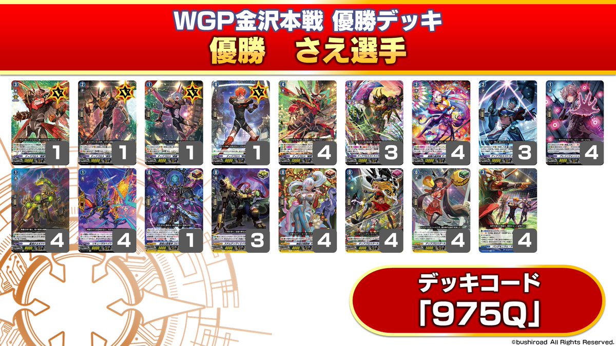 週ヴァン】 3/27(日)開催 #ヴァンガードWGP 金沢会場 使用デッキ分布や