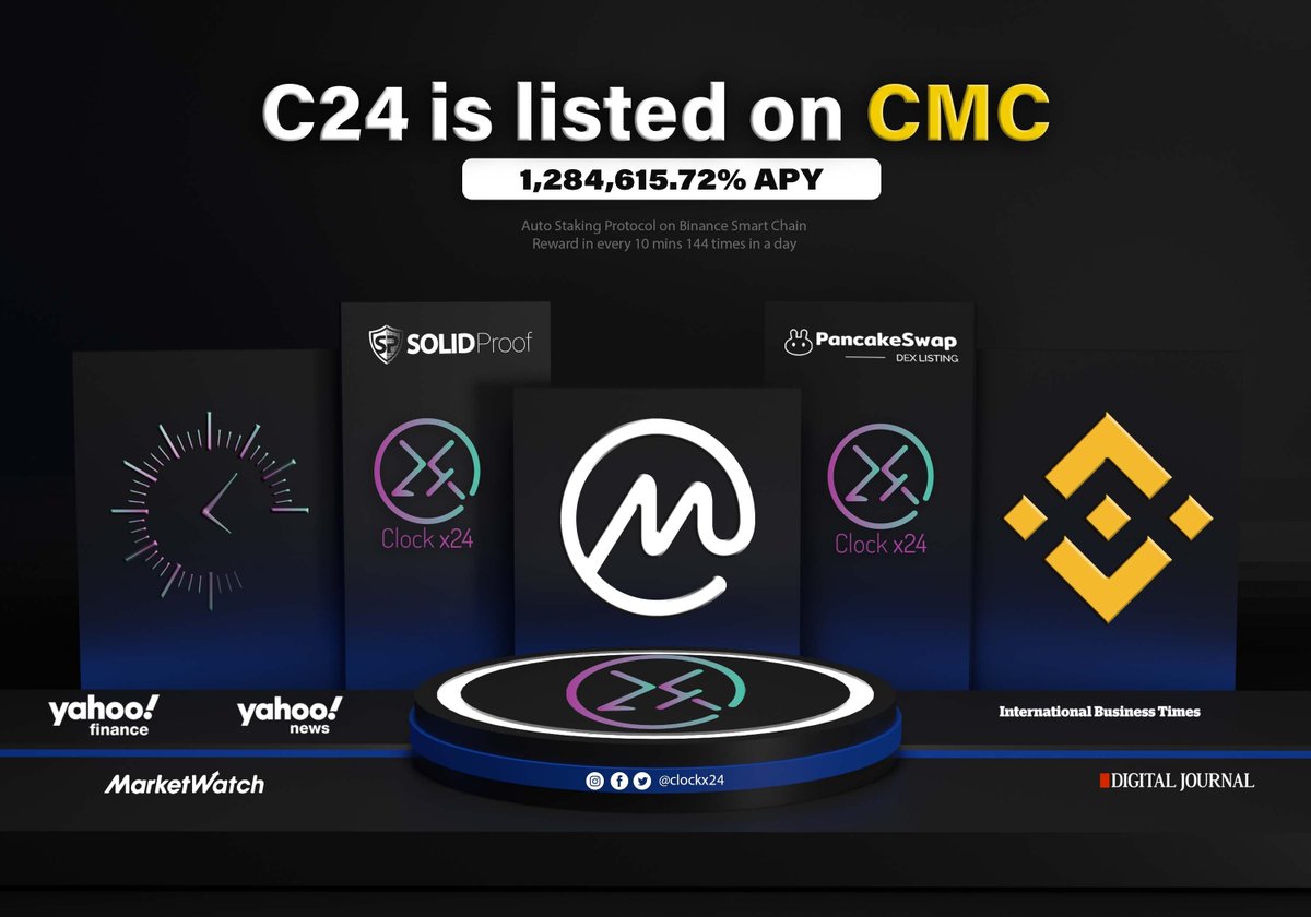 clockx24's tweet photo. Another Achievement as promised. Clock 24 get listed on CMC within 24 hours as team promised.

CMC: https://t.co/nohLqnvbCR

trad: https://t.co/sau8Ne4x3i

Don't forget to press star button and get trending on CMC.

#Clock24 #Clockx24 #C24 #foxcampaigns #Farming #Autocompounding https://t.co/TBYkNxI5bT