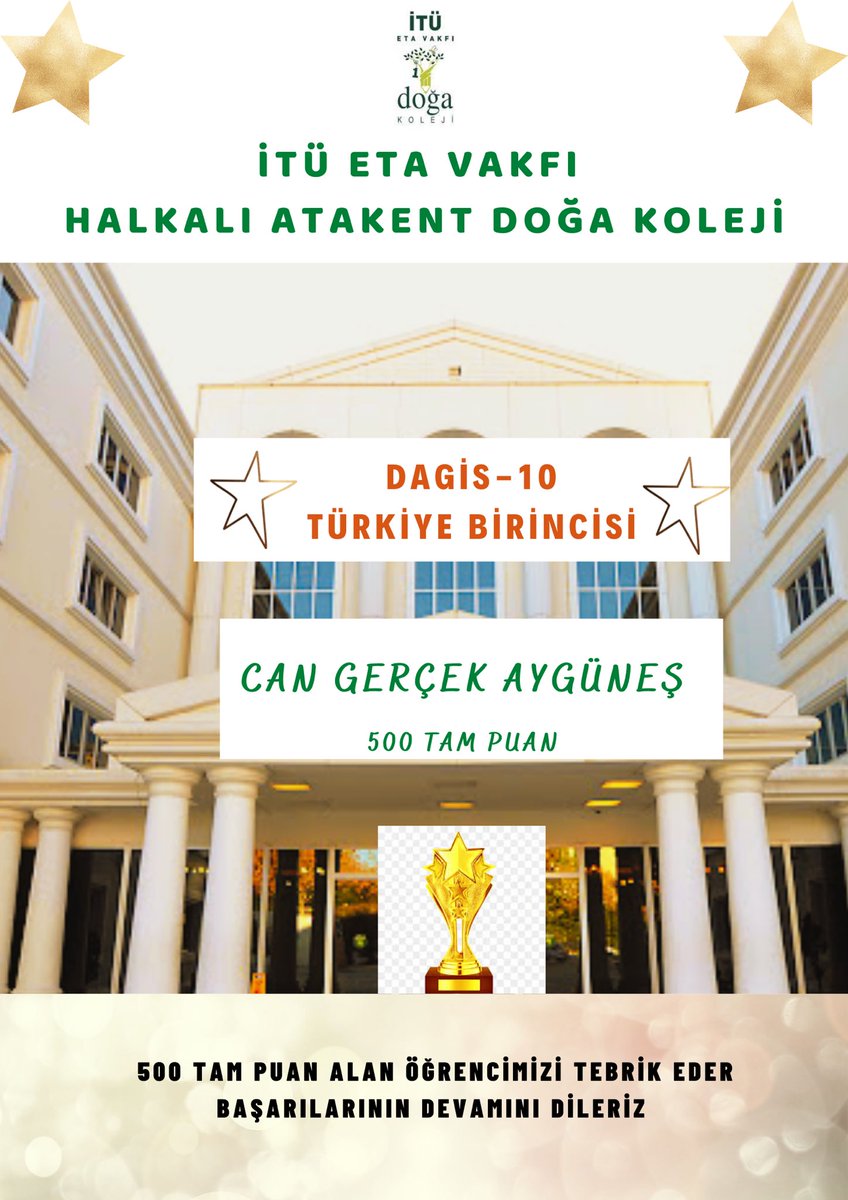 Eğer hayal edebiliyorsanız, yapabilirsiniz.
 İtü Eta Vakfı Halkalı Atakent Doğa Koleji DAGİS-10 Şampiyonumuz ve Türkiye birincisi olan öğrencimizi tebrik eder,başarılarının devamını dileriz👏 <a href="/DogaOkullari/">Doğa Koleji</a> <a href="/eebruoruc/">Ebru Oruç</a> <a href="/ozkanay_/">Özkan Ay</a> <a href="/ersankurall/">mehmet ersan kural</a> <a href="/gulsenakssu/">Gülşen Arslan</a> @Halkali_2Doga