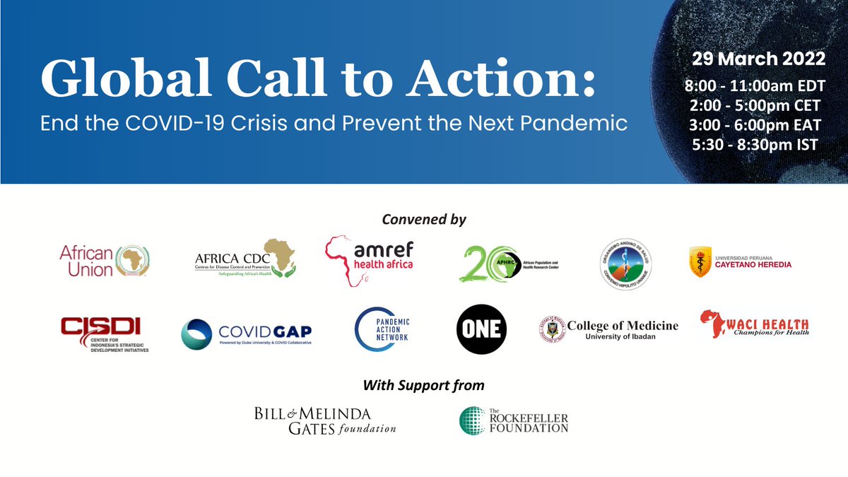 rani_action's tweet photo. ⏰ STARTING SOON! 🌍 Global #CTA: Accelerating an Effective and Equitable COVID-19 Response and Recovery. Over 20 speakers from different countries &amp; regions discussing the path to #EndCOVID &amp; #PreventTheNext pandemic. Access the event's full details here: https://t.co/8ob1lABjJX https://t.co/TbxeaPzUa7