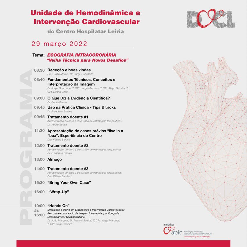 JorgeG_71's tweet photo. Hoje na Unidade de Hemodinamica e Intervenção Cardiovascuiar (UHICV)  do Centro Hospitalar de Leiria (CHL) iremos ter um D@LC dedicado a Ecografia Intracoronaria. Uma Iniciativa da APIC em conjunto com a UHICV do CHL. https://t.co/pbElHobYlw https://t.co/W1BOhzLvke