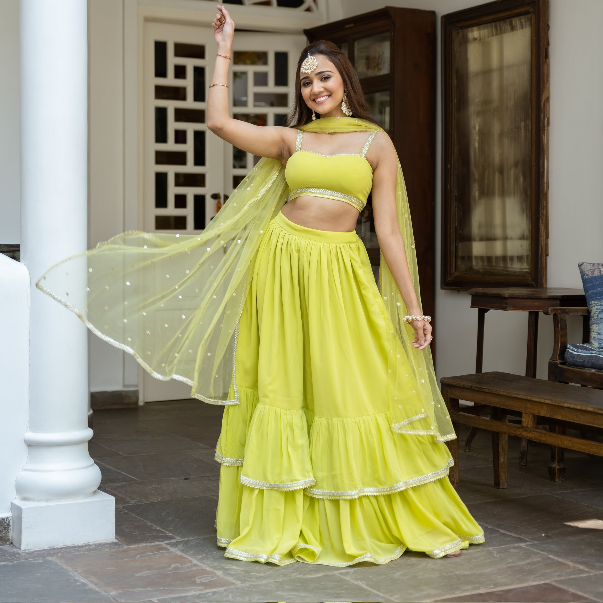 Lehenga Choli Bianco Per Bambina, Stile Bollywood, Pronto Da Indossare, Abito Matrimonio