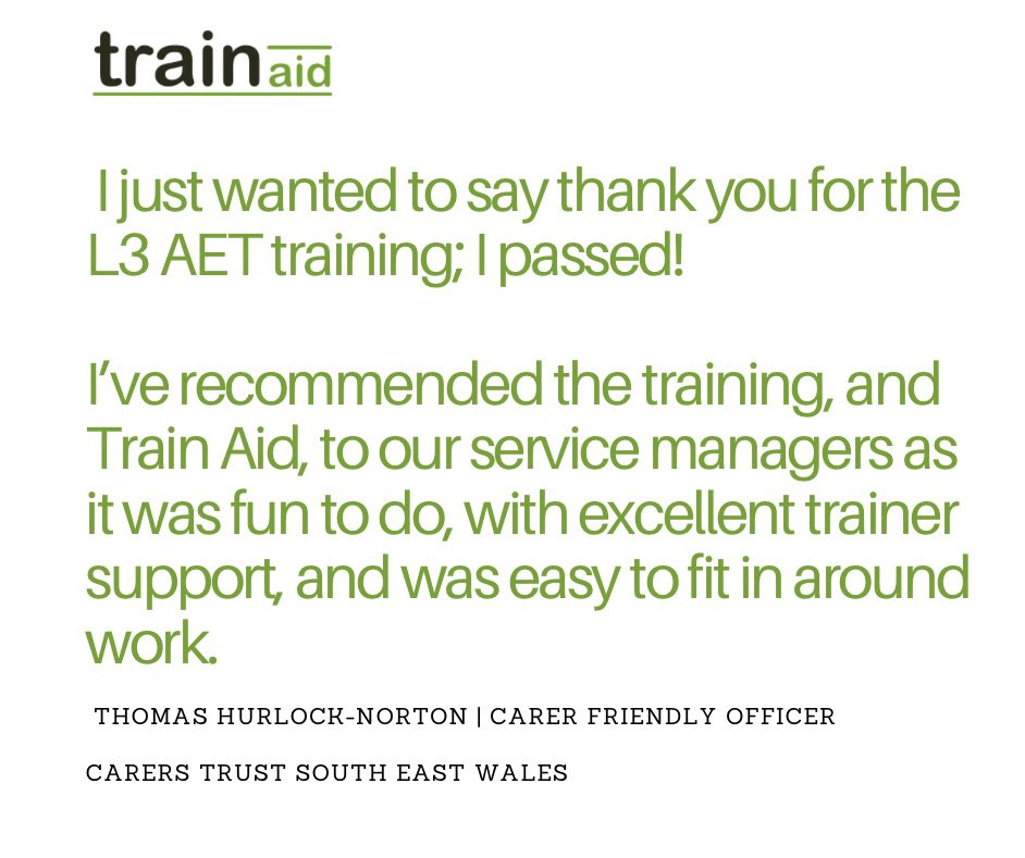 TrainAidLtd's tweet photo. #TestimonialTuesday with a great piece of feedback from @CarersTrust @CarersTrustWal Thanks Tom! #Feedback #education #courses #trainingforlife #trainaid https://t.co/OSwWR2Nefq