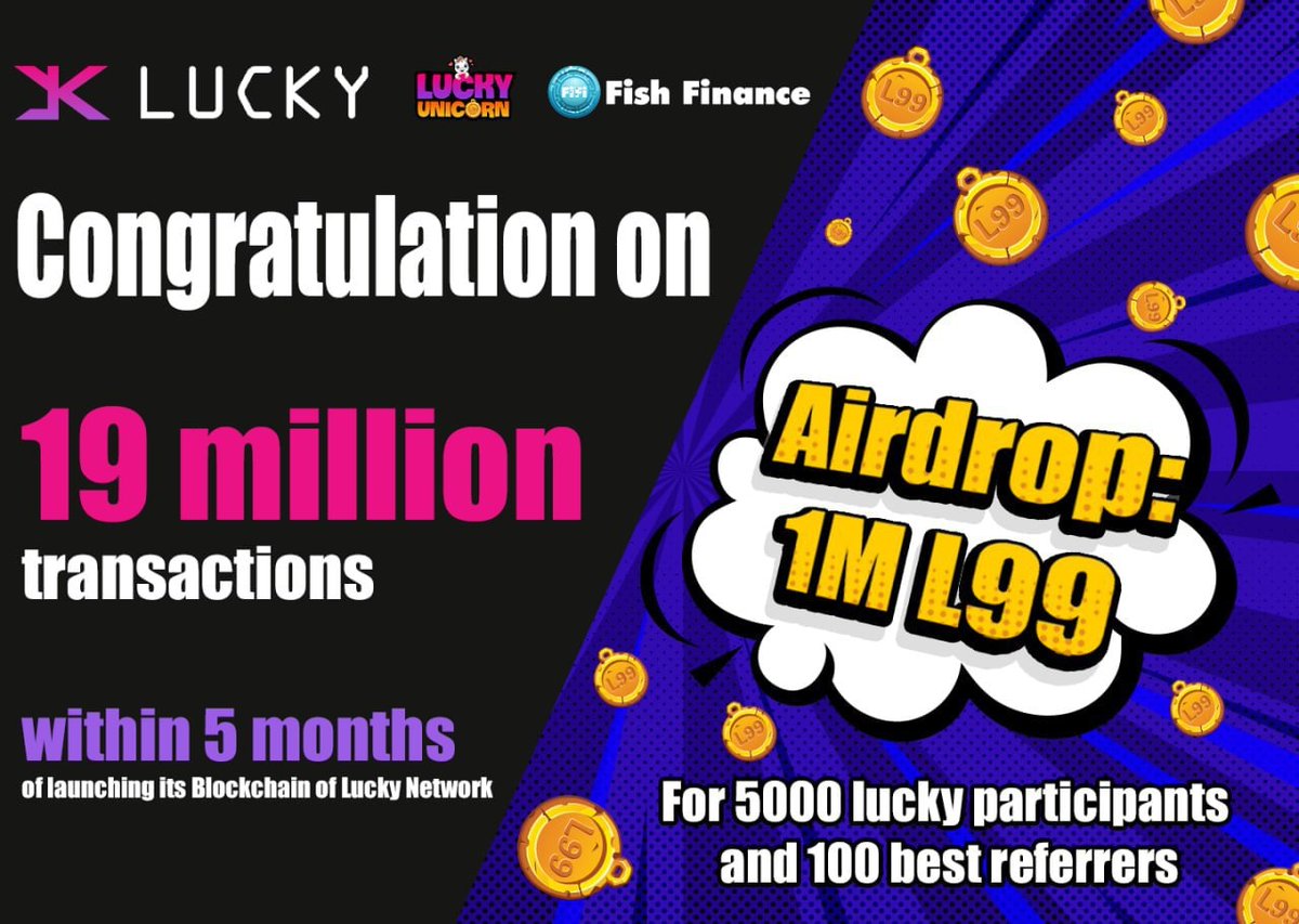 🚀 Airdrop: Lucky Unicorn Round 2 💰 Value: 140 #L99 👥 Referral: 3,000 #L99 📼 Audit: DessertSwap 📒 Partnership: Yahoo Finance, AsiaOne, StreetInsider, NEWSMAX 📅 End Date: 12th April, 2022 Talk with the Telegram Bot t.me/LuckyUnicornGl… #Airdrop #Airdrops #crypto