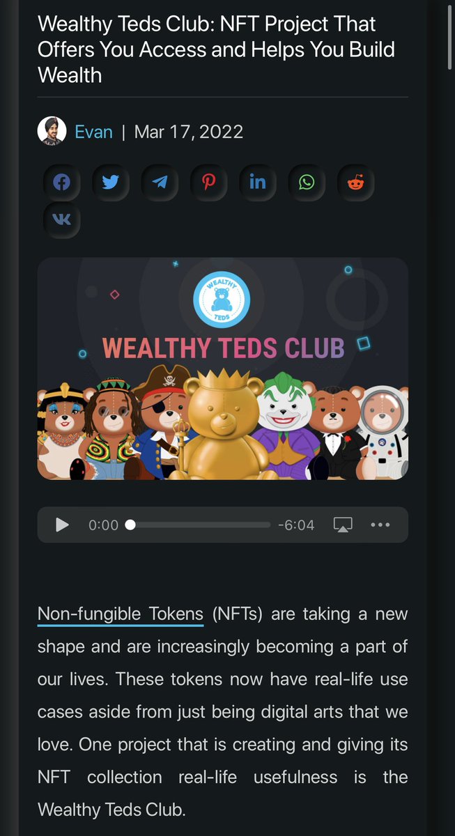 Being a part of the @WealthyTeds community will give you the privilege to receive luxury assets and keep you informed on how NFTs work. Don't miss the opportunity to experience an entire process of learning and gaining at the same time. #WealthyTeds #Crypto #NFTs