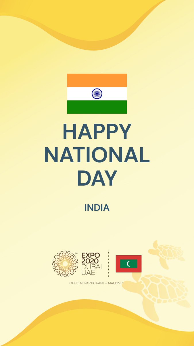Greetings to India on its National Day at Expo 2020 Dubai!

#Expo2020Dubai <a href="/IndiaExpo2020/">India at Expo 2020</a>