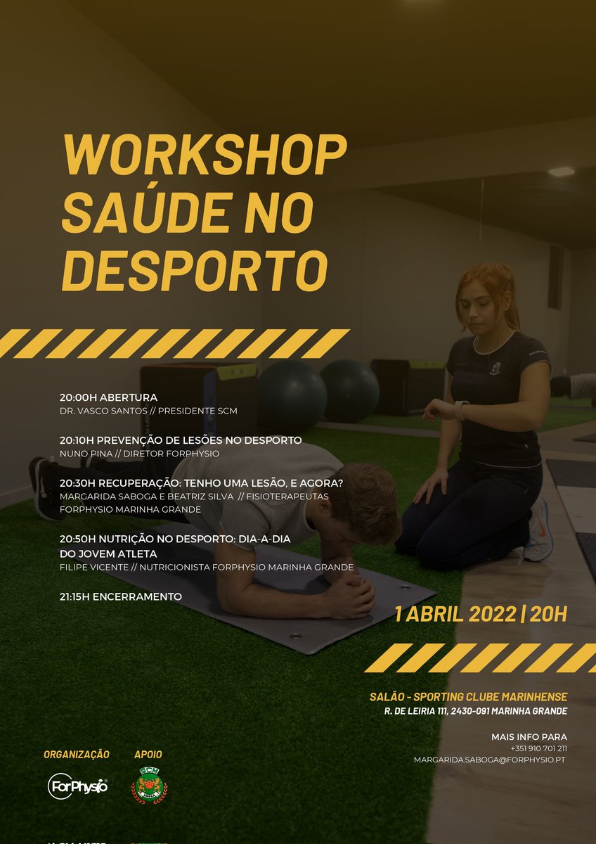 scmarinhense's tweet photo. 🔜 Sexta-feira, 01 de Abril, pelas 20h00 irá realizar-se um Workshop no Salão da Sede Social, de entrada gratuita. 

O workshop é organizado pelo nosso parceiro @forphysio o programa está a imagem. 

Sempre Juntos
Sempre Leões da Embra
#SCMarinhense https://t.co/Y81gyvx2or