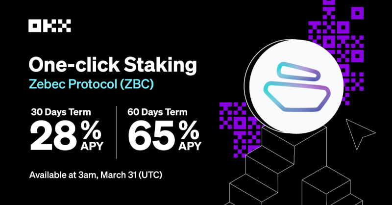okx's tweet photo. 📣 @Zebec_HQ ⛵ Flash Deals ⚡️ with 3️⃣0️⃣0️⃣% APY &amp; one-click staking will be available on #OKXEarn starting from 3:00 am Mar 31 (UTC)! 🔗 https://t.co/HVhOL3Hgf0

Staking term &amp; est. rate 🔽
30-day — 2️⃣8️⃣% APY
60-day — 6️⃣5️⃣% APY

⤵️