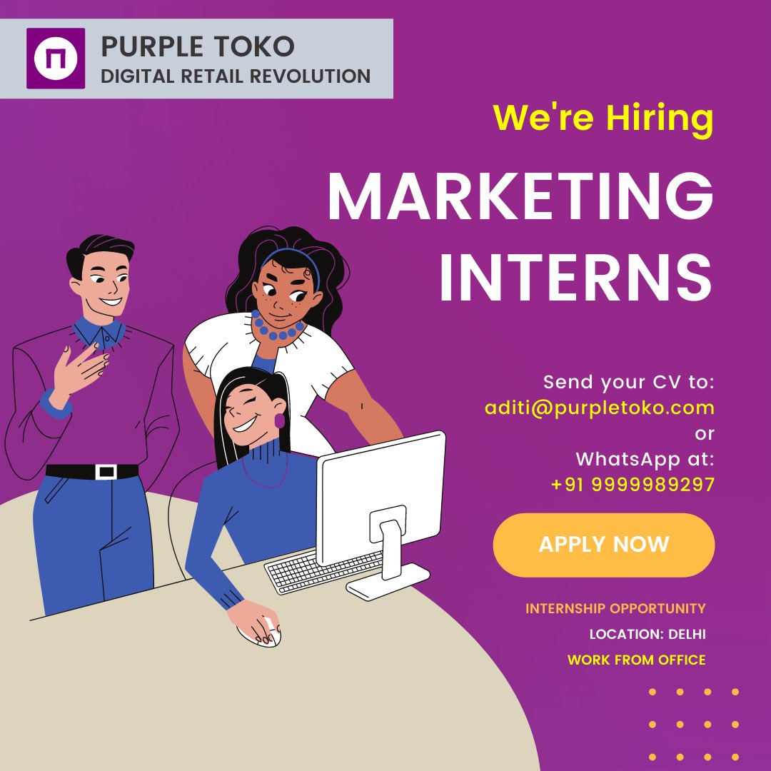 PurpleToko's tweet photo. Hiring interns for different roles!!
#HIRINGNOW #Hiring #purpletoko #Jobs https://t.co/mY9lIV0IXs