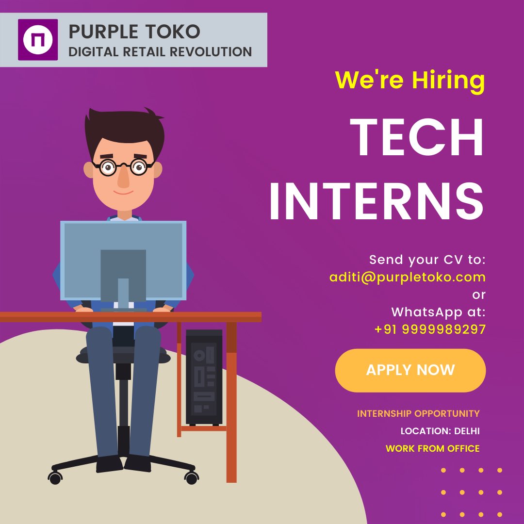 PurpleToko's tweet photo. Hiring interns for different roles!!
#HIRINGNOW #Hiring #purpletoko #Jobs https://t.co/mY9lIV0IXs