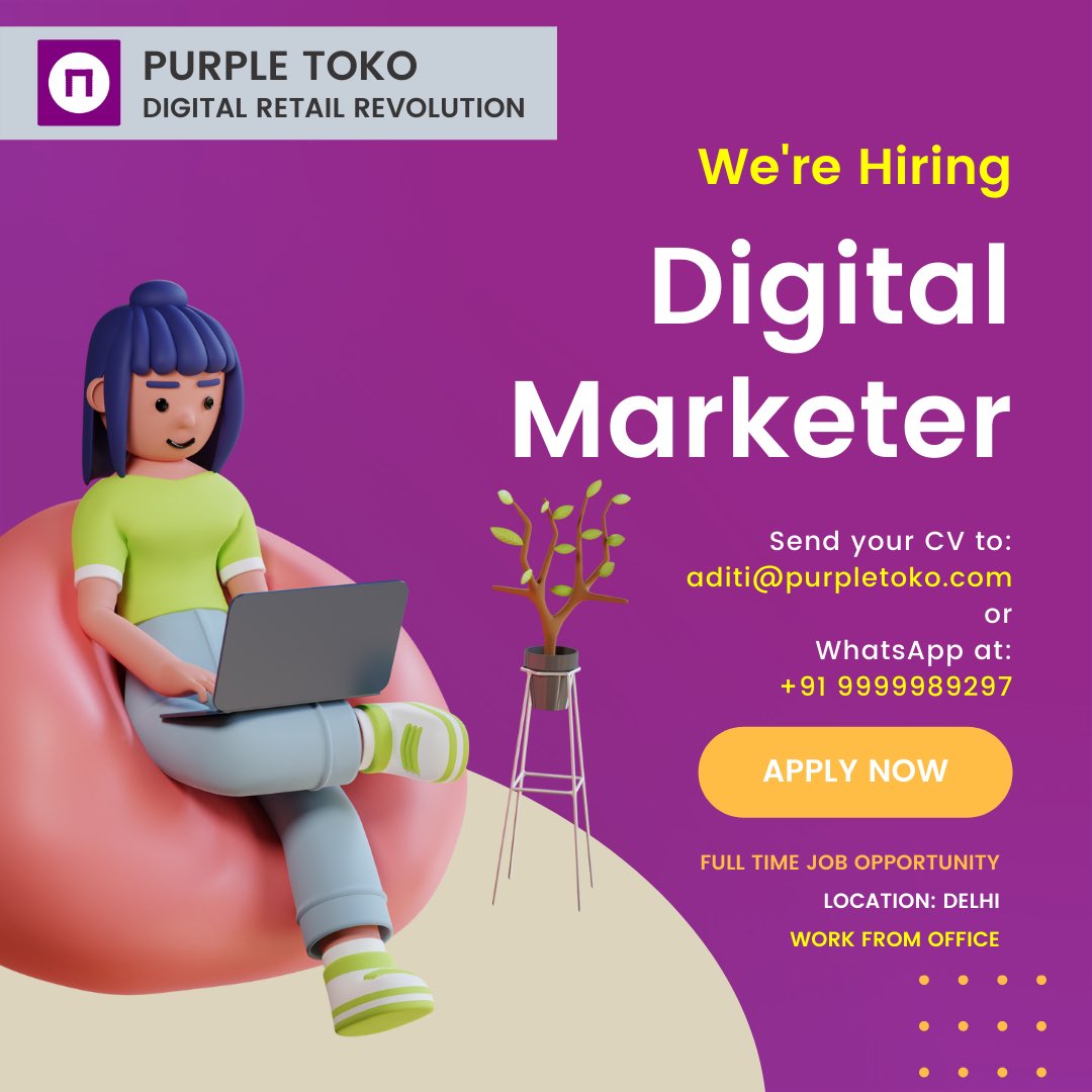 PurpleToko's tweet photo. Hiring Full Time for different roles!!
#Hiring #HIRINGNOW #purpletoko https://t.co/8WZx1lyo99