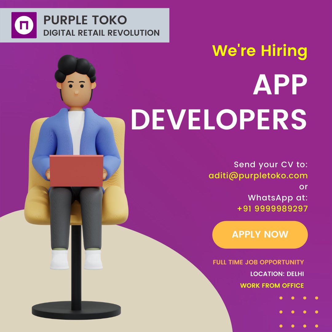 PurpleToko's tweet photo. Hiring Full Time for different roles!!
#Hiring #HIRINGNOW #purpletoko https://t.co/8WZx1lyo99