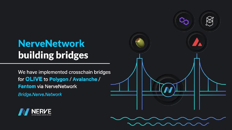 nerve_network's tweet photo. We are pleased to announce that we have built #crosschain bridges for $OLIVE to #Polygon /#Fantom /#Avalanche /#Nerve via #NerveBridge🌉

👉https://t.co/B3B9p5NLrB

@OliveCashBsc @FantomFDN #FTM @0xPolygon @avalancheavax #AVAX #BNBChain #NerveNetwork #NVT #BSC https://t.co/mSY747KdDH
