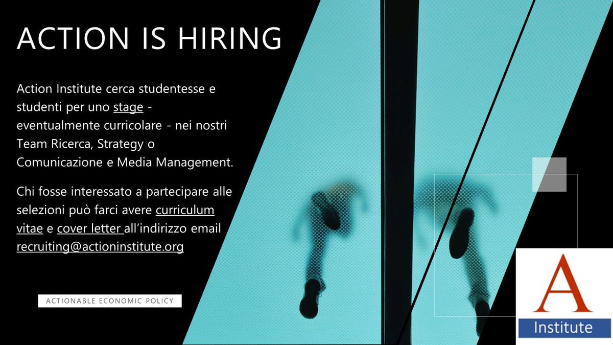 ActionItalia's tweet photo. Sei uno studente interessato a #ricerca e #policymaking? Vuoi lavorare con esperti nei campi di #innovazione, #finanza, politica economica ed affari europei? Action Institute offre opportunità di #stage. Invia CV e cover letter a recruiting@actioninstitute.org. #takeaction https://t.co/wTHFuDeHoW