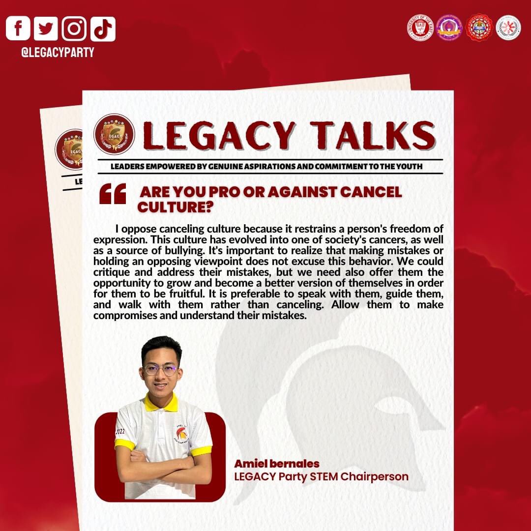 LegacyParty_UE's tweet photo. HIGHLIGHTS | Candidates' Q&amp;A

Witness, as AMIEL JOHN BERNALES the STEM CHAIRPERSON of LEGACY Party states his answer!

#AmielAyNanJOHNParaSayo
#VoteSTRAIGHT
#VoteWISELY
#VoteLEGACYPARTY
#LegacyForConsistency
#SaLegacyWalangPagsisisi https://t.co/PVKmXE1p2p