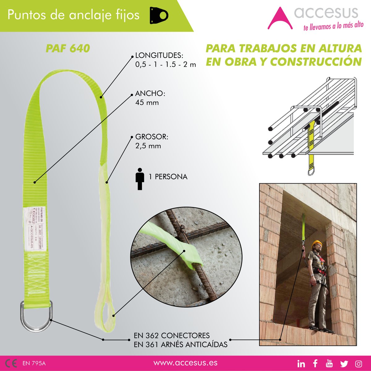Accesus's tweet photo. ¿Conoces los #puntosanclaje ⚓ Accesus? Los hay fijos, temporales y de gran formato. El PAF640 es el nuevo #EPI textil que te ayudará a anclarte con #seguridad en la #obra.

¡Descúbrelo y no te quedes sin él!
⬇⬇⬇
https://t.co/OBhml5Rlhi
📧 accesus@accesus.es
📞 93 475 17 73 https://t.co/46qvudV6Ng