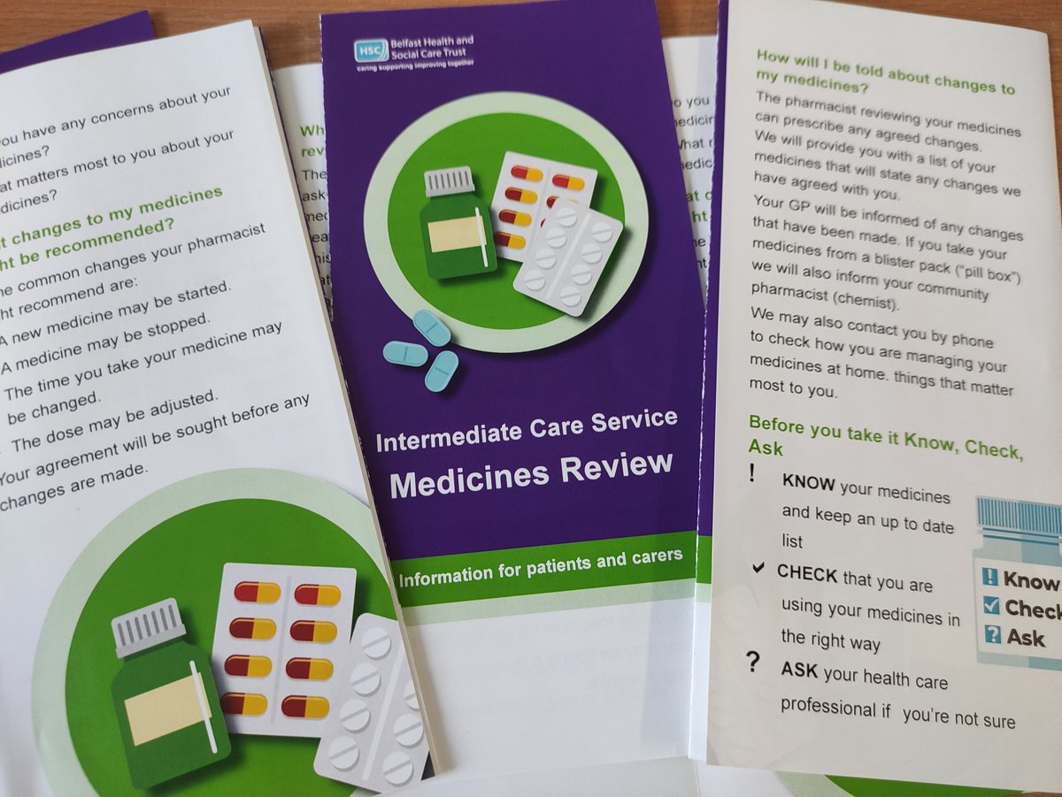 CrawfordPaulah's tweet photo. hot off the press, our latest #moop information leaflet for older people in Intermediate Care, explaining the medicines review by the pharmacist &amp; highlighting the #knowcheckask campaign, empowering older people to manage &amp; know their medicines @BelfastTrust @mccusker_eimear https://t.co/OjeUphlmNB
