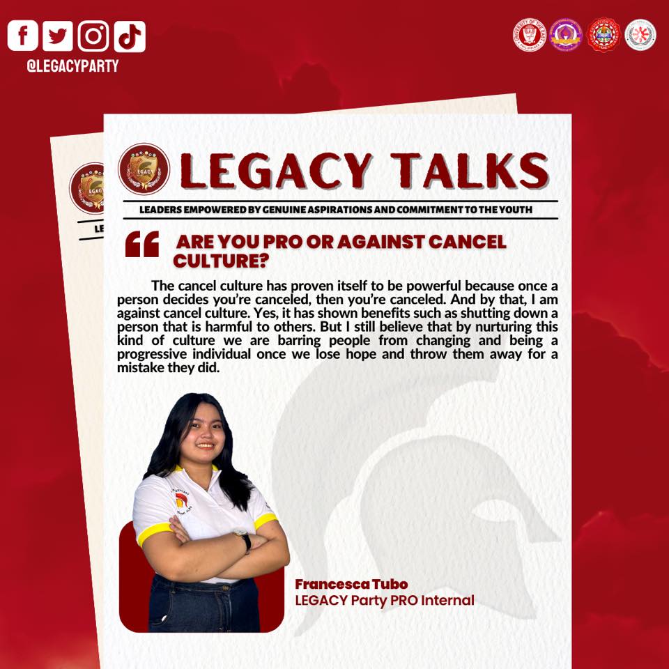 LegacyParty_UE's tweet photo. HIGHLIGHTS | Candidates' Q&A
Witness, as Francesca Noelle Tubo the P.R.O. Internal of LEGACY Party states her answers!
#KayTUBOtutuboTayo
#VoteSTRAIGHT
#VoteWISELY
#VoteLEGACYPARTY
#LegacyForConsistency
#SaLegacyWalangPagsisisi https://t.co/oJbmZQcoae
