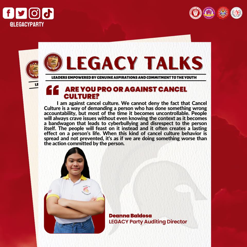 LegacyParty_UE's tweet photo. HIGHLIGHTS | Candidates' Q&A
Witness, as Deanna Margaret Baldosa the Auditing Director of LEGACY Party states her answers!
#AnDEANNASiyaParaSayo
#VoteSTRAIGHT
#VoteWISELY
#VoteLEGACYPARTY
#LegacyForConsistency
#SaLegacyWalangPagsisisi https://t.co/ksy2i9NuQz