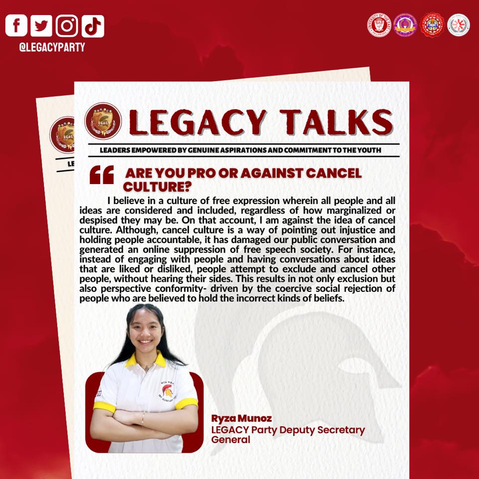 LegacyParty_UE's tweet photo. HIGHLIGHTS | Candidates’ Q&amp;A

Witness, as Ryza Muñoz the Deputy Secretary General of LEGACY Party states her answers!

#RYZAbaySabayTayongAangat
#VoteSTRAIGHT
#VoteWISELY
#VoteLEGACYPARTY
#LegacyForConsistency
#SaLegacyWalangPagsisisi https://t.co/zpdlEoRUOo